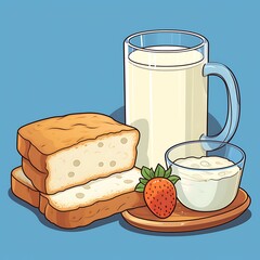 Wall Mural - cartoon breakfast of toast and milk