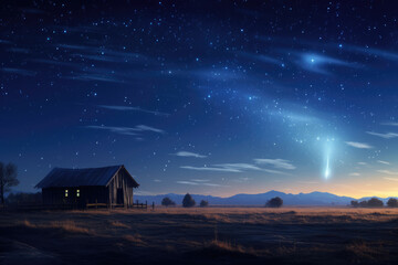 Wall Mural - Christmas night. Comet star in night starry sky of Bethlehem. Nativity scene. Jesus Christ birth. The star shines over the manger of Jesus Christ.