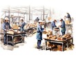 © valgabir - Assembly line , watercolor illustration isolated on white