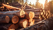 Group of Log trunks pile, Wooden trunks pine, Logging timber wood industry.