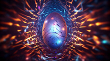 Futuristic Glowing Easter Egg With A Dynamic Blue And Orange Fire Energy Pattern.