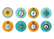 Compass icons set. Wind rose. Nautical map. Big isolated collection of compas icons. Cartography, direction, positioning. West east north south direction icons set. Vector grapic EPS 10