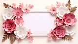 Fototapeta Sypialnia - A paper frame with pink and white blooms on it