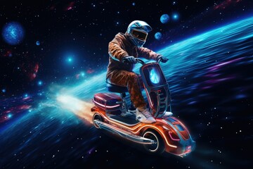 Wall Mural - Person on the motorcycle in space