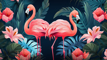Summer Painting Of A Flamingo In The Jungle