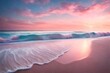 Imagine A tranquil beach at dawn, with gentle waves rolling onto the shore under a cotton candy sky. --