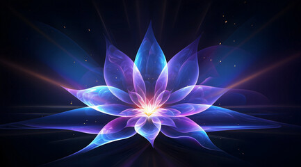 Wall Mural - Neon purple flower glowing with soft, luminous energy. Abstract space futuristic background.