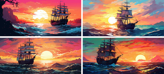 Sticker - mysterious picture painting shine pastel seascape canvas glow artist ship sketch creativity oil