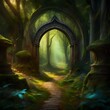 art of a magical portal in the middle of an enchantic spectacula fantastic forest 