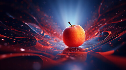 Wall Mural - A juicy red apple. Abstract illustration of fruit in space environment.