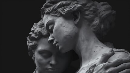  A black and white photo of two sculpture. Generated AI