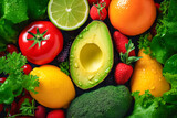 Fototapeta Kuchnia - Vibrant Assortment of Fresh Organic Fruits and Vegetables Close-Up