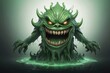 A picture of detailed green slime monster with a scary smile.