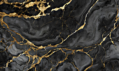  Black gray with gold patterns marble background. The texture of the marble is dark gray with golden patterns.