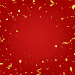 3D Party Gold Confetti on Red Background. Render Golden Confetti Collection. Metal Firecracker Elements in Various Shapes. Party, Holyday, Surprise or Birthday Events. Vector Illustration