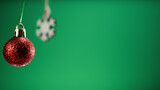 Fototapeta Kuchnia - Red ball and snowflake decoration with green background