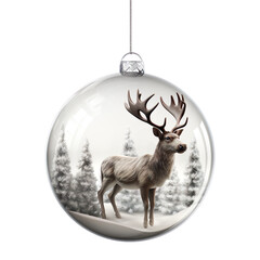 Wall Mural - Reindeer & christmas tree leaves printed on Hanging Ball isolated on transparent background.