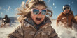 Süße Kleinkinder in Winterkleidung im Schnee und lachen im Querformat für Banner, ai generativ