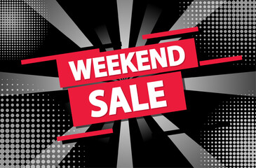 Wall Mural - Weekend Sale Icon Banner with Retro Comic Background