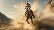 A mesmerizing display of horse riding mastery unfolds as a cowboy and his horse perform breathtaking maneuvers.