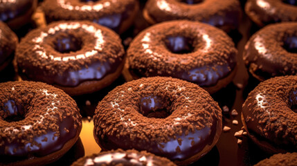 Wall Mural - Chocolate donuts close-up for background