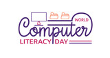 Fototapeta  - World Computer Literacy Day handwritten text calligraphy with computer and folder icon. Reminds us to contribute quota towards making computers accessible and easy to understand. Vector illustration 
