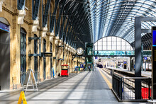 Empty Platforms At King's Cross Railway Station In London, England
