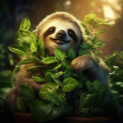 Sticker - cute sloth in the jungle
