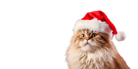 Wall Mural - Long hair cat santa claus isolated on white background