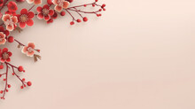 Background With Copy Space With Chinese New Year Theme With Red Colors And Flowers