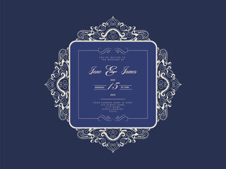 Wall Mural - Elegant Wedding Invitation Card in Blue and White Color.