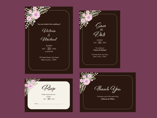 Wall Mural - Floral Wedding Invitation Card Suite in White and Brown Color.