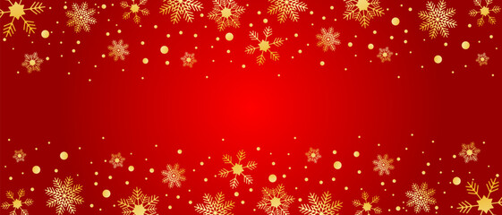 Wall Mural - Golden decoration festive border falling glitter dust, snow and stars. Merry Christmas sale banner. Gold snowflake on red background. Luxury Christmas garland. Vector illustration EPS 10