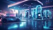 a digital city where avant-garde charging stations redefine urban aesthetics. Picture stylized electric cars connecting seamlessly, paving the way for a cleaner, more efficient future in mobility.