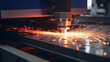 © pawczar - Industrial laser cutting processing manufacture technology of flat sheet metal steel material with sparks, generative ai