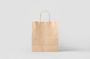  Kraft paper bag with handles, blank mockup isolated on a grey background.