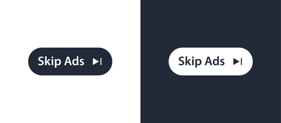 Skip ads button icon. Stop video ad logo symbol background. Online ad marketing stop sign.