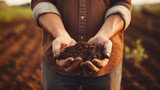Fototapeta  - Farmer holding soil in hands
