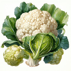 Watercolor Cauliflower Clipart illustration Generative Ai