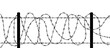 Barbed seamless wire vector fence barbwire border chain. Prison line war barb background metal silhouette.
