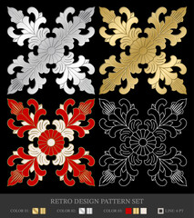 Wall Mural - An exquisite collection of four retro design patterns, each presenting a unique blend of floral elegance.