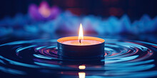 A Close-up Shot Of A Candle, Serenity., Burning Candle In The Dark Background, Providing A Soft Warm Glow Of Light
