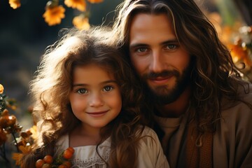 Canvas Print - portrait of jesus with little child