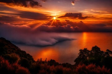 Wall Mural - illustrate the breathtaking beauty of a majestic sunset with an hd photograph, showcasing a spectacu