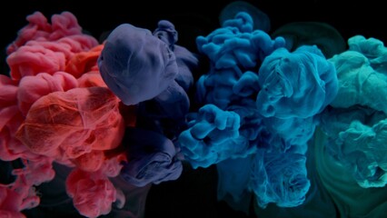 Poster - Colourful Rainbow Paint Drops Mixing in Water.