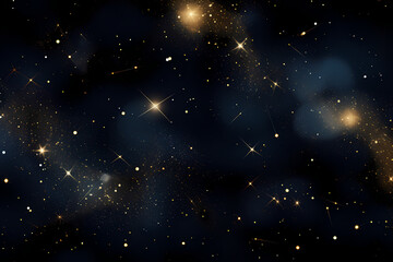 Wall Mural - Golden stars on dark cosmic sky, abstract glittering space background for wallpaper or banner design