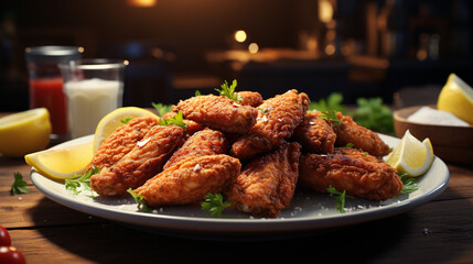 Canvas Print - chicken wings with fries