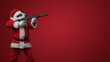 © Fxquadro - A man dressed as Santa Claus, wearing sleek black sunglasses, poses with toy machine guns against a bold red backdrop