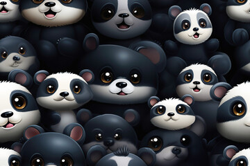 Wall Mural - seamless pattern with cute pandas on black background