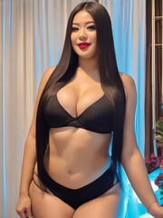 Sticker - Beautiful sexy asian girl in black lingerie